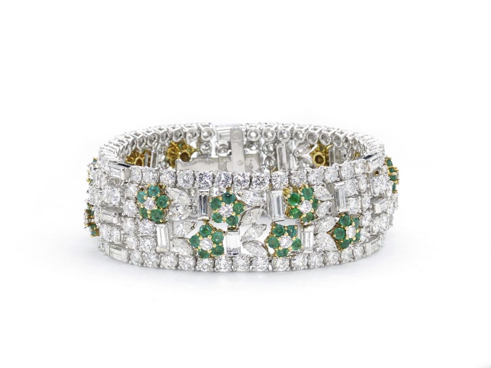 Exceptional Emerald Diamond Necklace Bracelet Suite