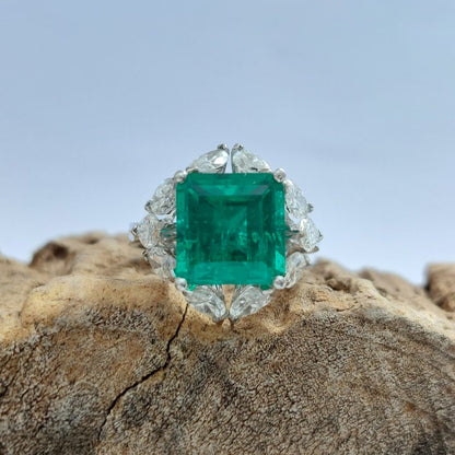4.17ct Colombian Emerald and Marquise Cut Diamond Ring