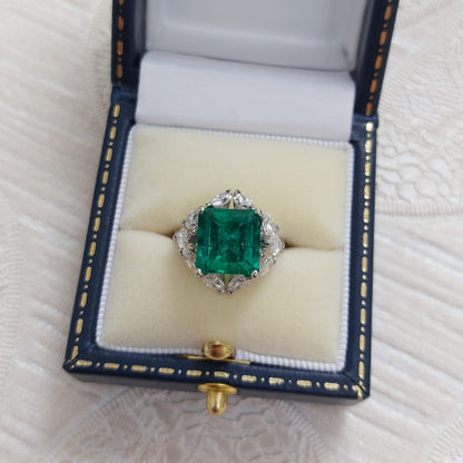 4.17ct Colombian Emerald and Marquise Cut Diamond Ring