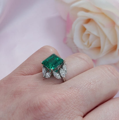 4.17ct Colombian Emerald and Marquise Cut Diamond Ring