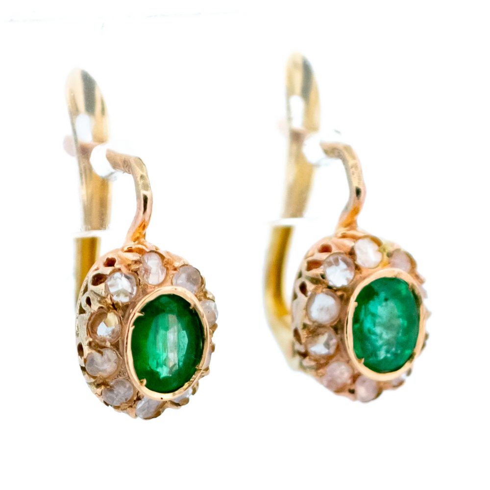 Emerald and Rose Cut Diamond Drop Earrings