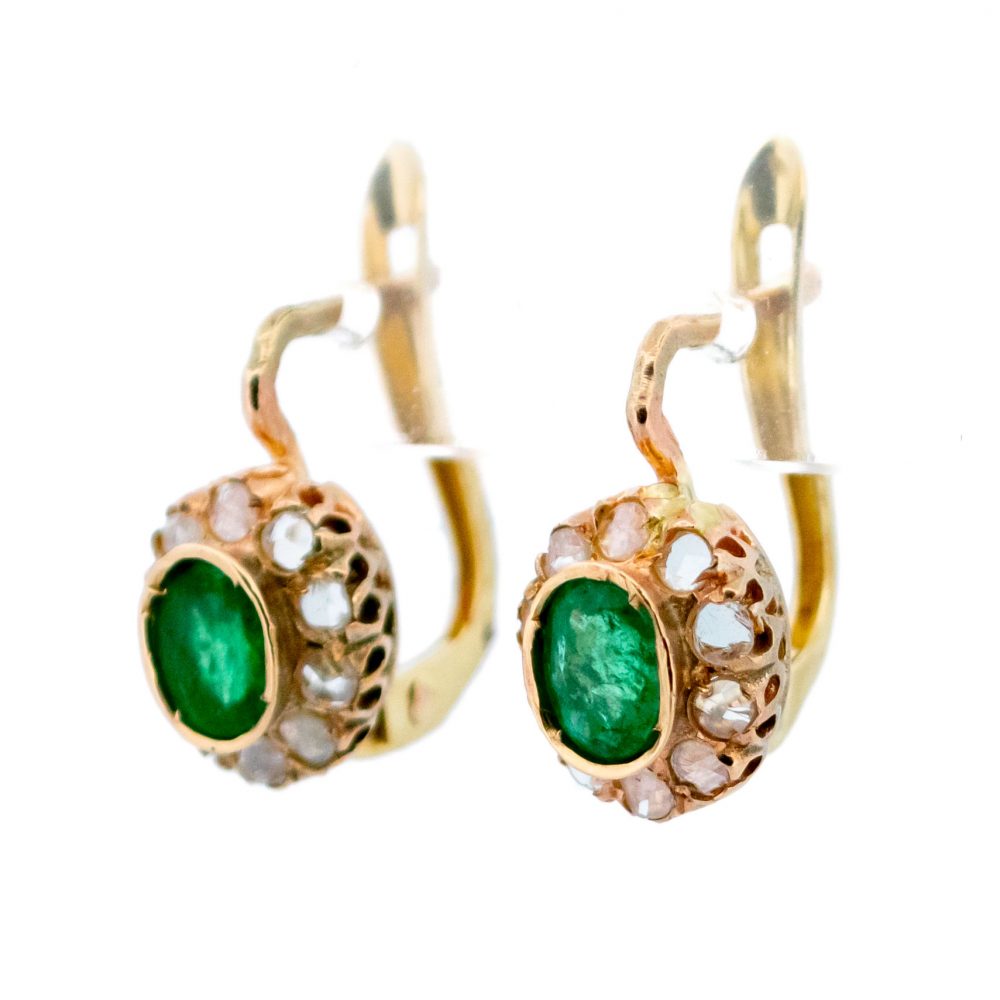 Emerald and Rose Cut Diamond Drop Earrings