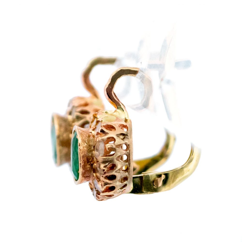 Emerald and Rose Cut Diamond Drop Earrings