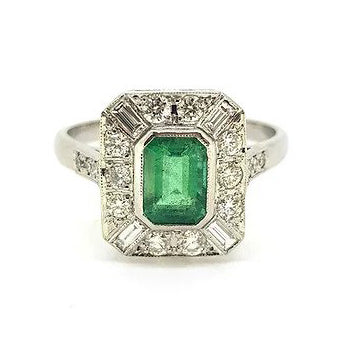 0.90ct Emerald and Diamond Cluster Tablet Ring in Platinum
