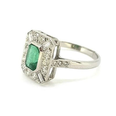 emerald baguette brilliant diamond cluster ring