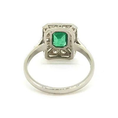 0.90ct Emerald and Diamond Cluster Tablet Ring in Platinum