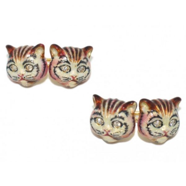 Enamel Cat 18ct Gold Cufflinks