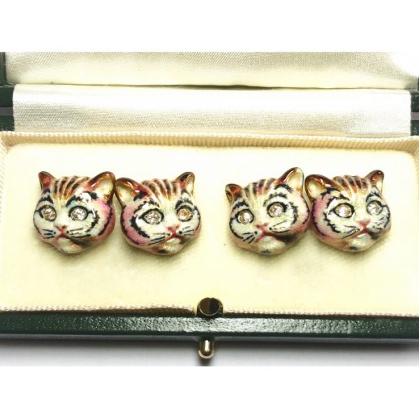 Enamel Cat 18ct Gold Cufflinks