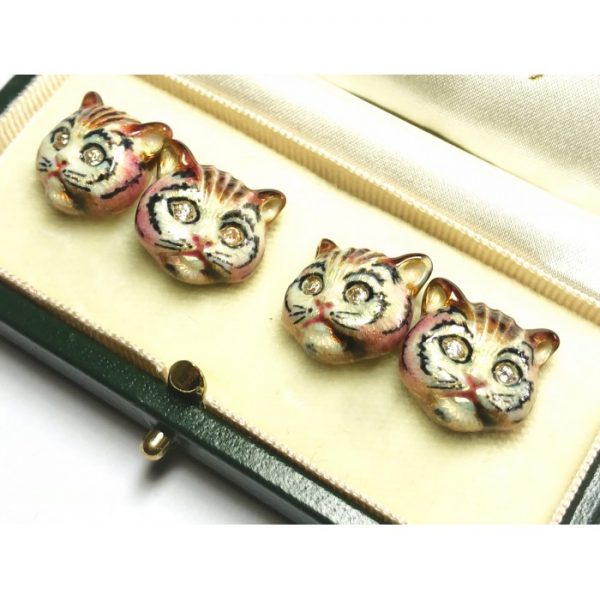 Enamel Cat 18ct Gold Cufflinks