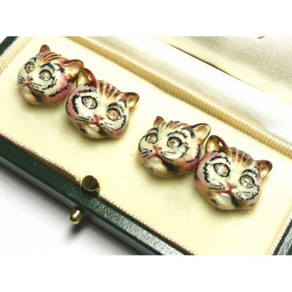 Enamel Cat 18ct Gold Cufflinks