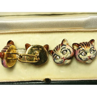 Enamel Cat 18ct Gold Cufflinks
