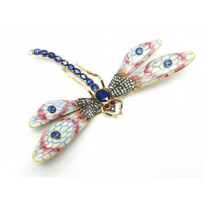 Enamel Sapphire Diamond Gold Dragonfly Brooch