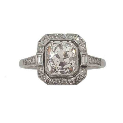 Engagement Art Deco diamond ring cushion cut 1.4 carats platinum