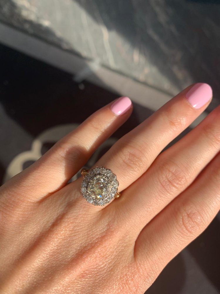 Old Cut Diamond Cluster Engagement Ring, 3.8 carat total