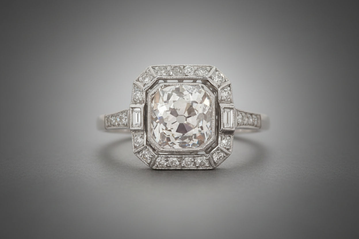 Art Deco old mine cut diamond engagement ring UK 