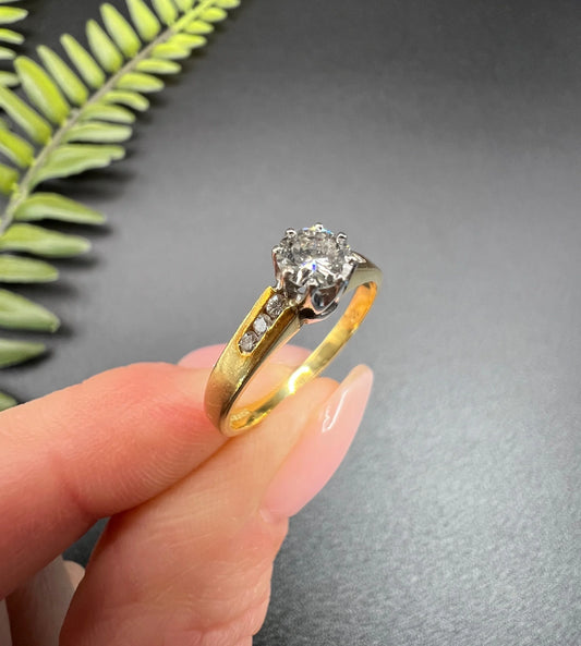 Vintage 18 ct White And Yellow Gold Solitaire Diamond Engagement Ring