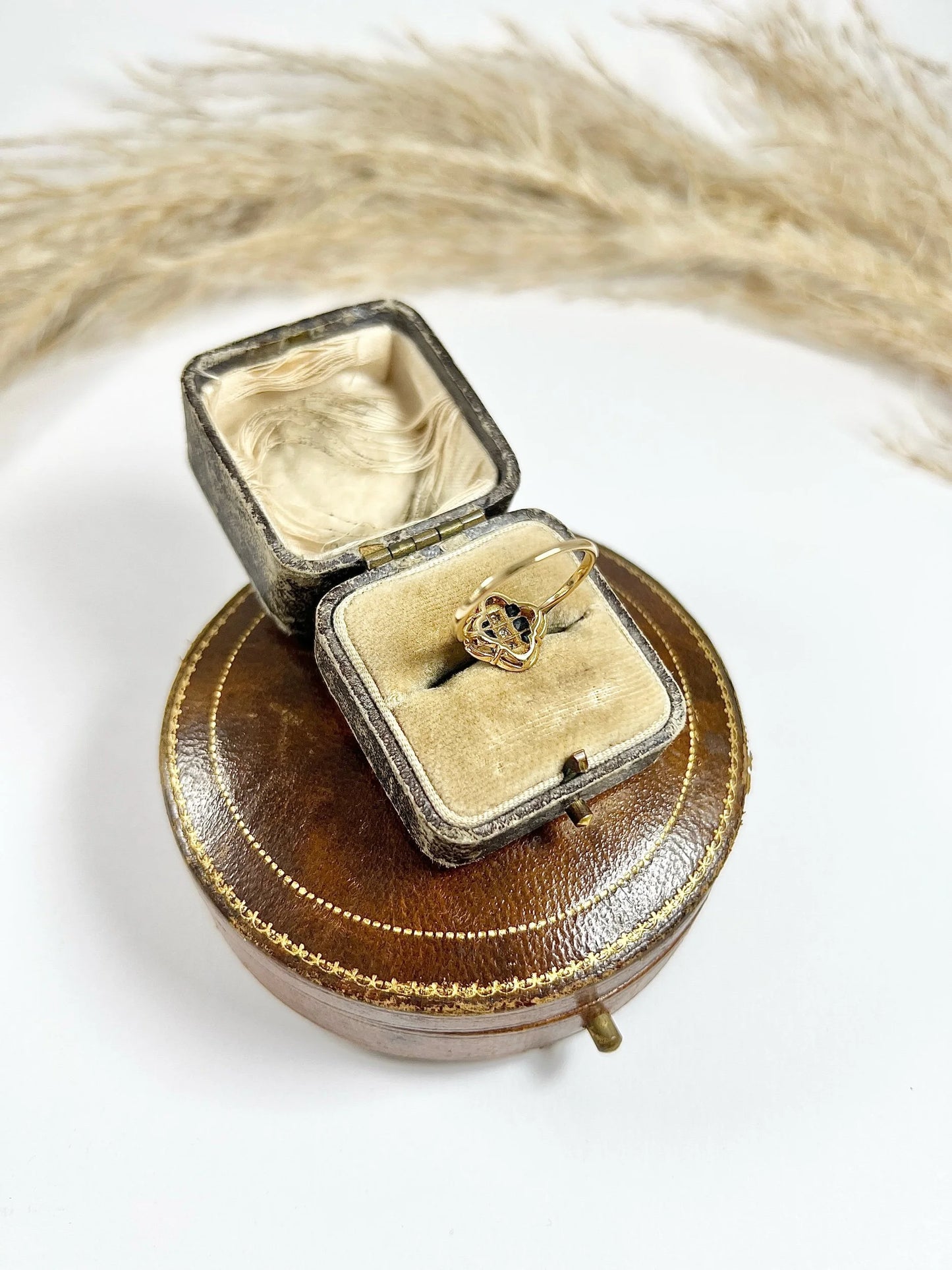 1920s Original Art Deco Sapphire Diamond Panel Engagement Dress 18ct Yellow Gold Ring