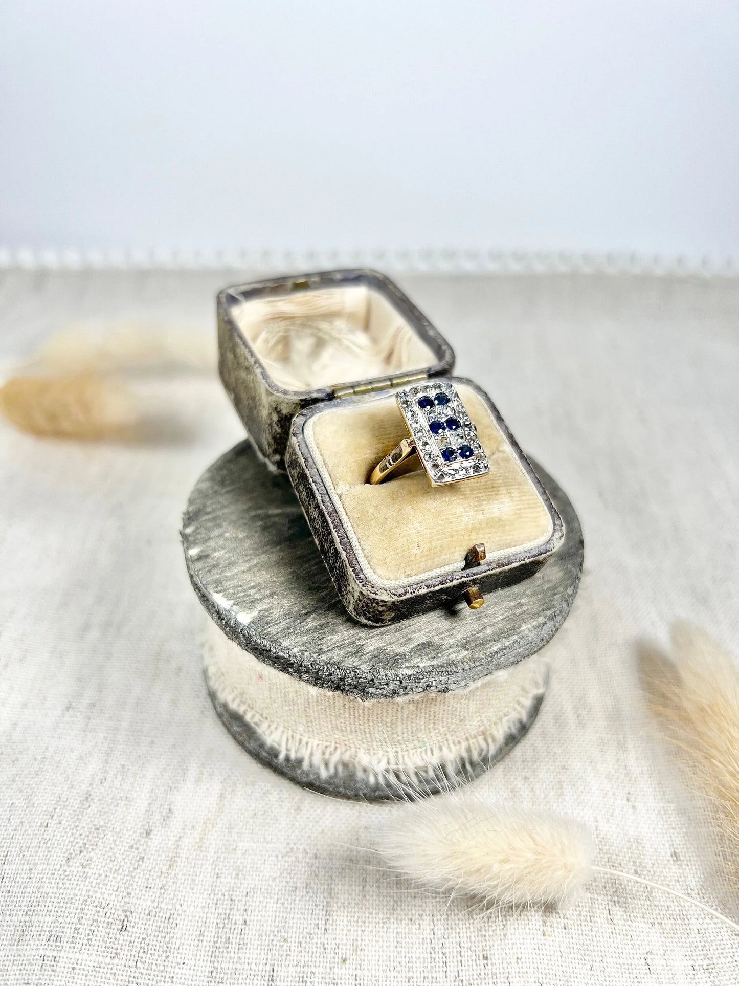 Antique 18 Carat Gold Sapphire and Diamond Rectangular Ring, Circa 1900