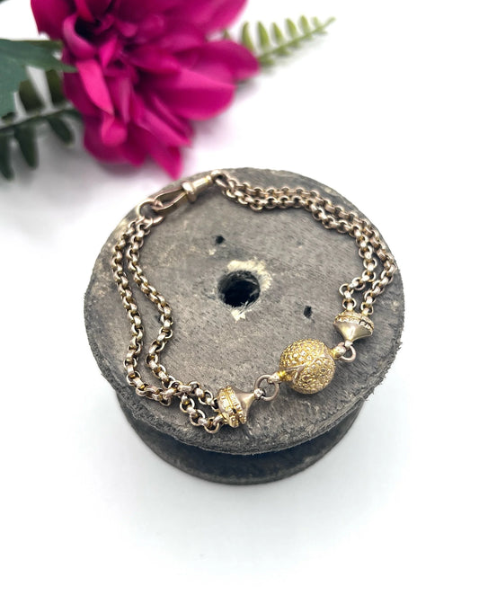 Antique 9 ct Gold, Victorian Belcher Link Orb Albertina Bracelet