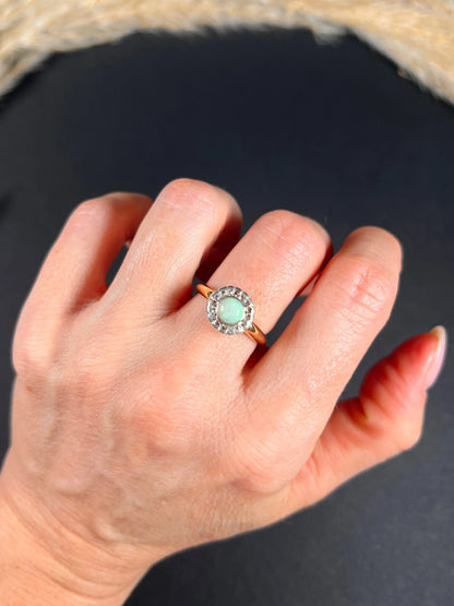 Antique 18 ct Yellow Gold, Early Victorian Opal And Diamond Halo Ring