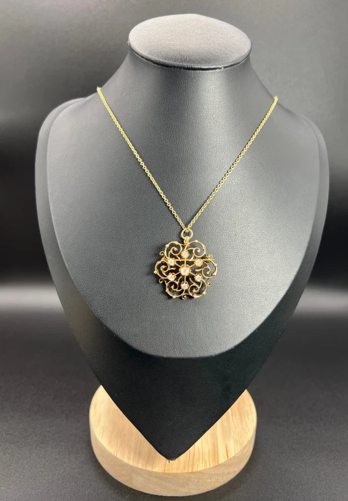 Antique Edwardian Diamond Snowflake Brooch/Pendant In 18 Carat Yellow Gold