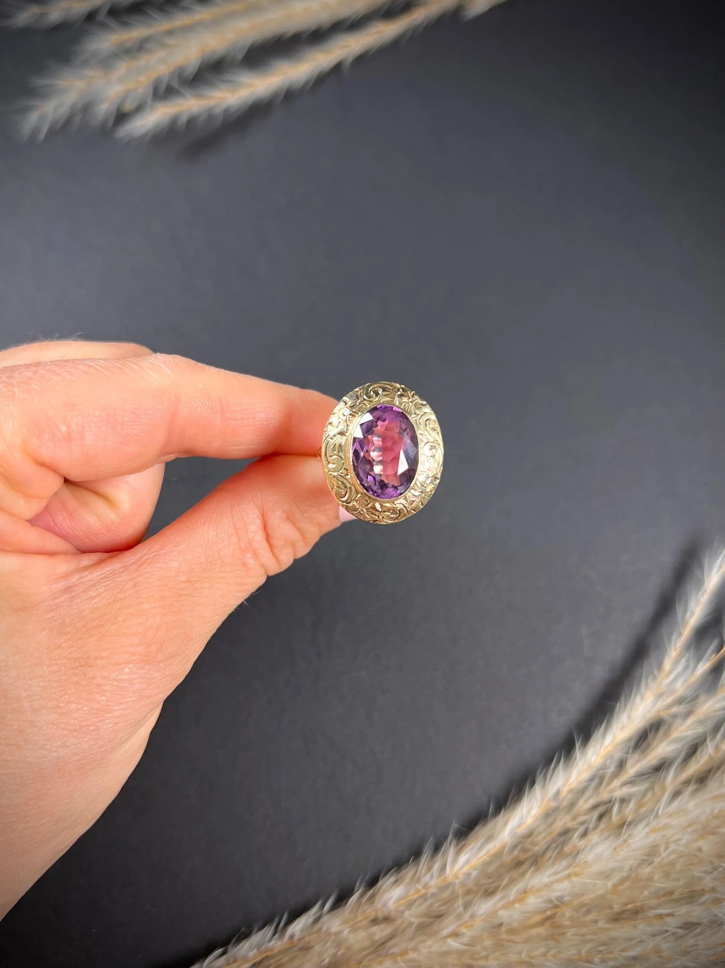 Antique 14ct Two Colour Gold, Fancy Victorian Faceted Amethyst Dress Ring