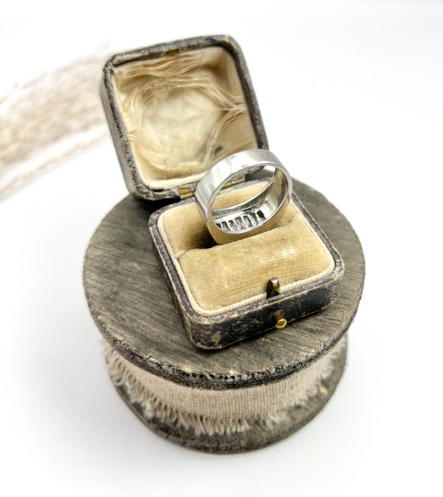 Vintage Diamond Cocktail Tank Ring In Platinum