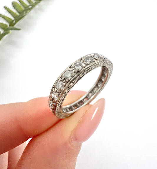 Antique 18 Carat White Gold, 1920's 1.0 Carat Diamond Eternity Ring