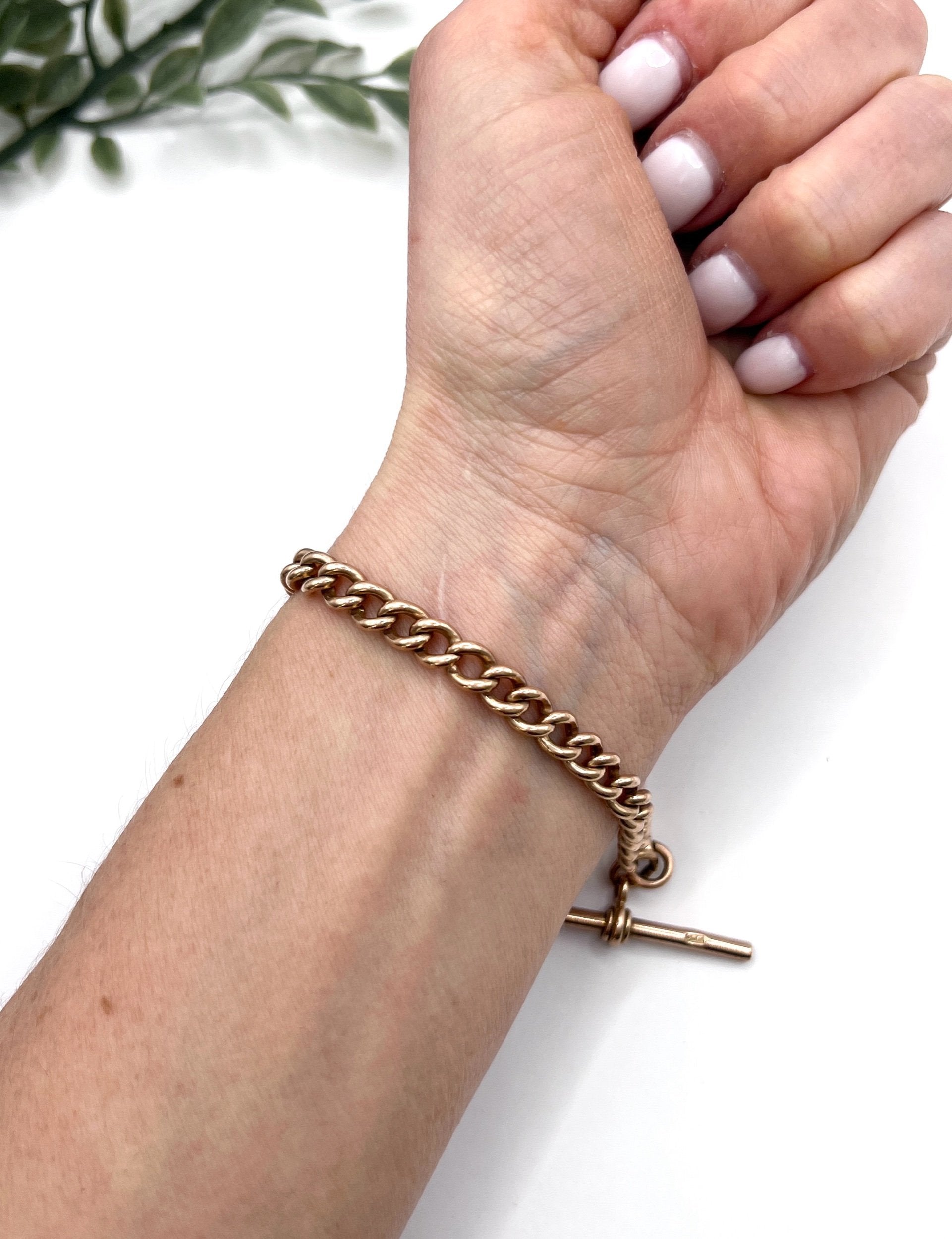 Antique 9 Carat Rose Gold Curb Link Albert Bracelet, Circa 1900