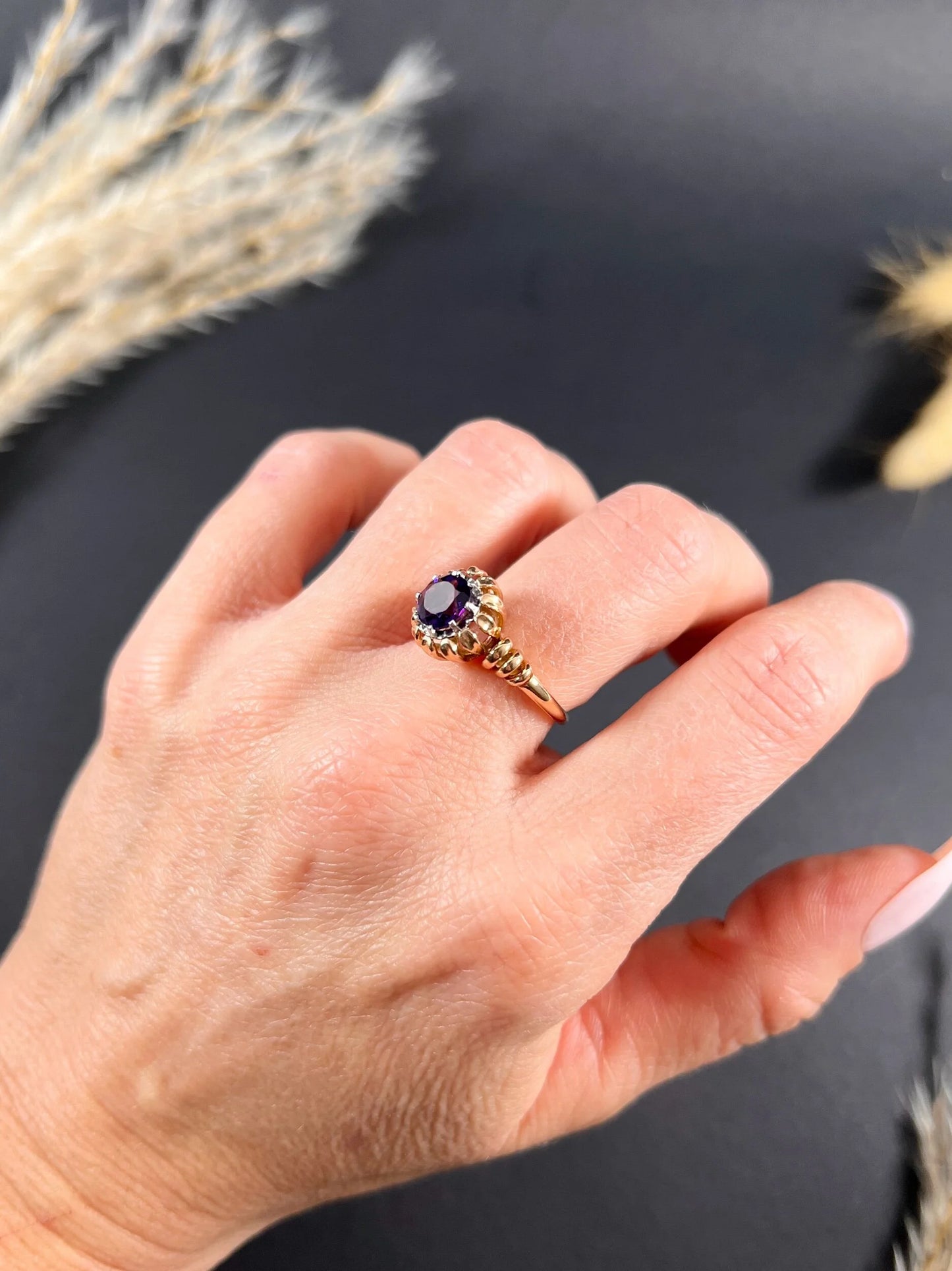Vintage French 18 Carat Yellow and White Gold Amethyst Ring, Circa 1940