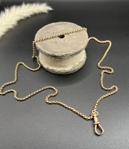 Antique 9 ct Rose Gold Edwardian 30 Inch Faceted Round Belcher Link Chain With Swivel Dog Clip