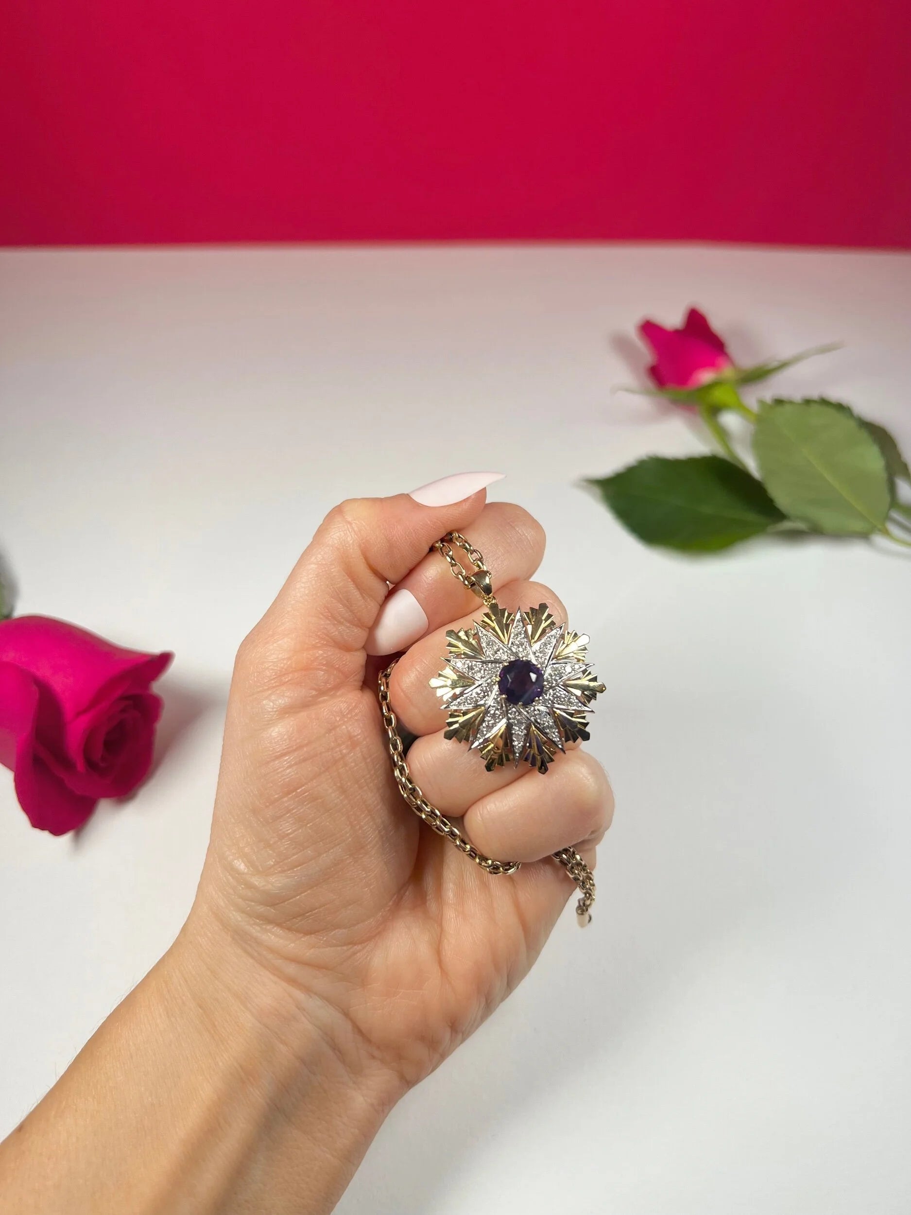 Vintage 1940s Amethyst & Diamond Star Pendant