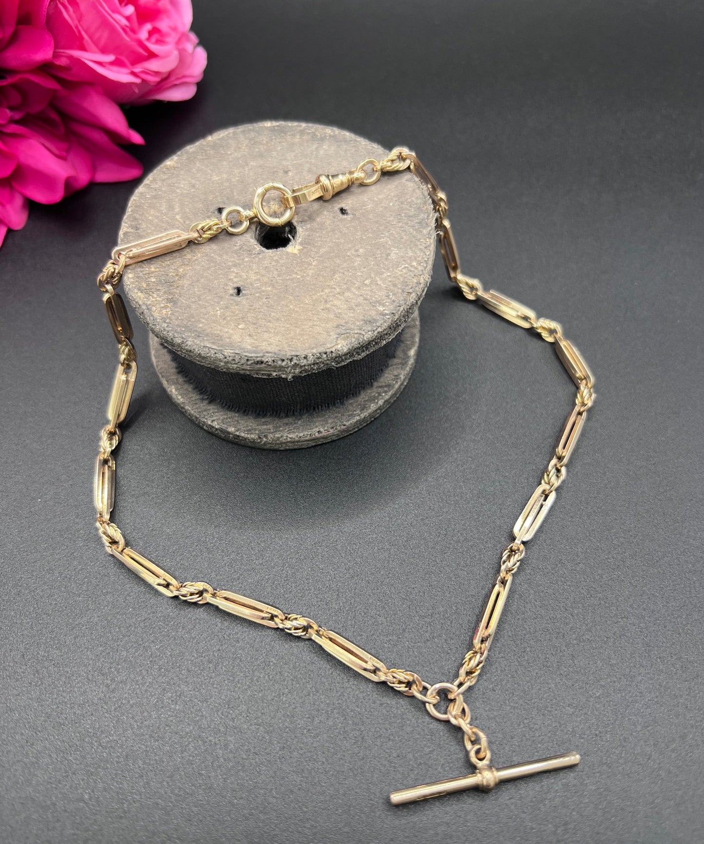 Antique 9ct Yellow Gold, Albert Chain Necklace: Edwardian Fancy Paperclip Link