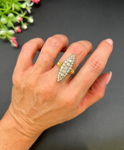 Victorian 18 Carat Yellow Gold Diamond Marquise/Navette Ring, 2.20 Carats