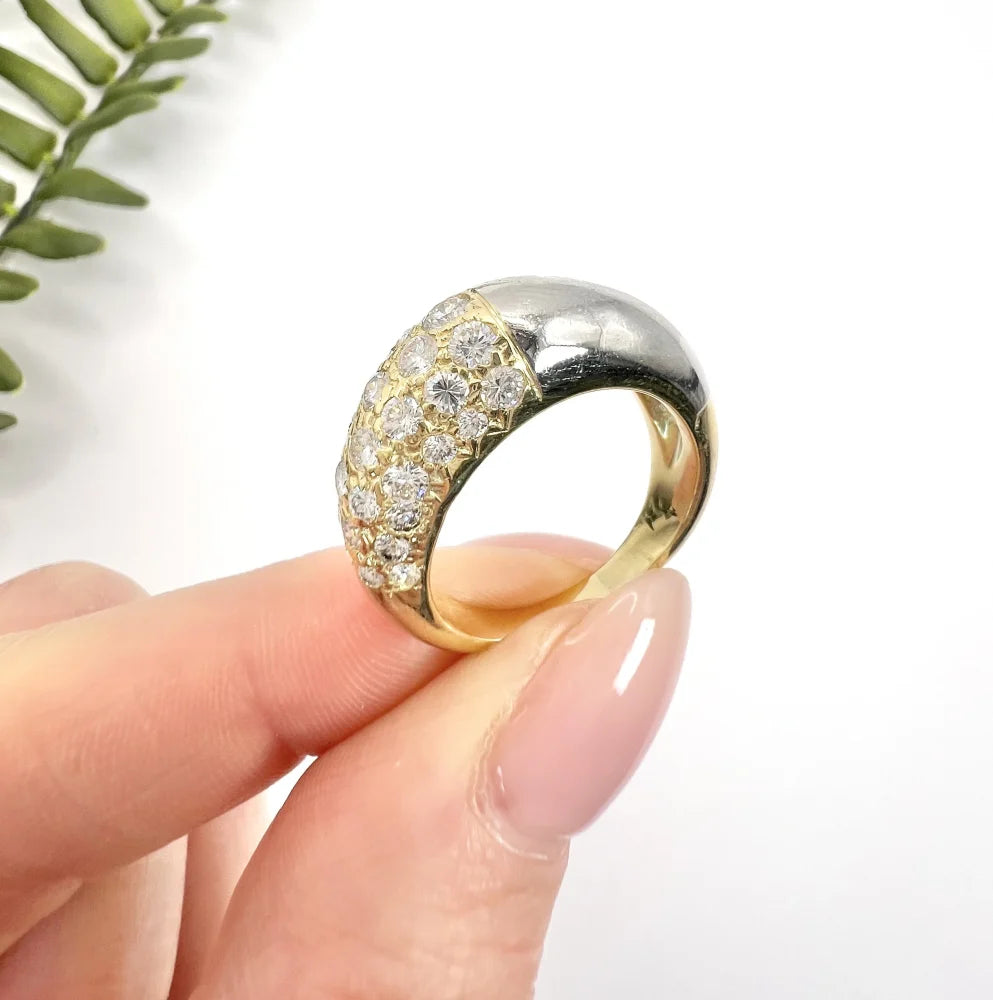 Vintage Diamond Pave Cocktail Ring In 18 Carat Yellow Gold And Platinum