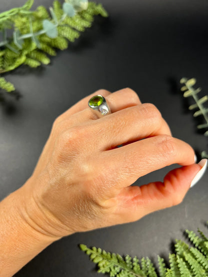 Vintage French Platinum, Peridot and Diamond Five Stone Ring, Circa 1940