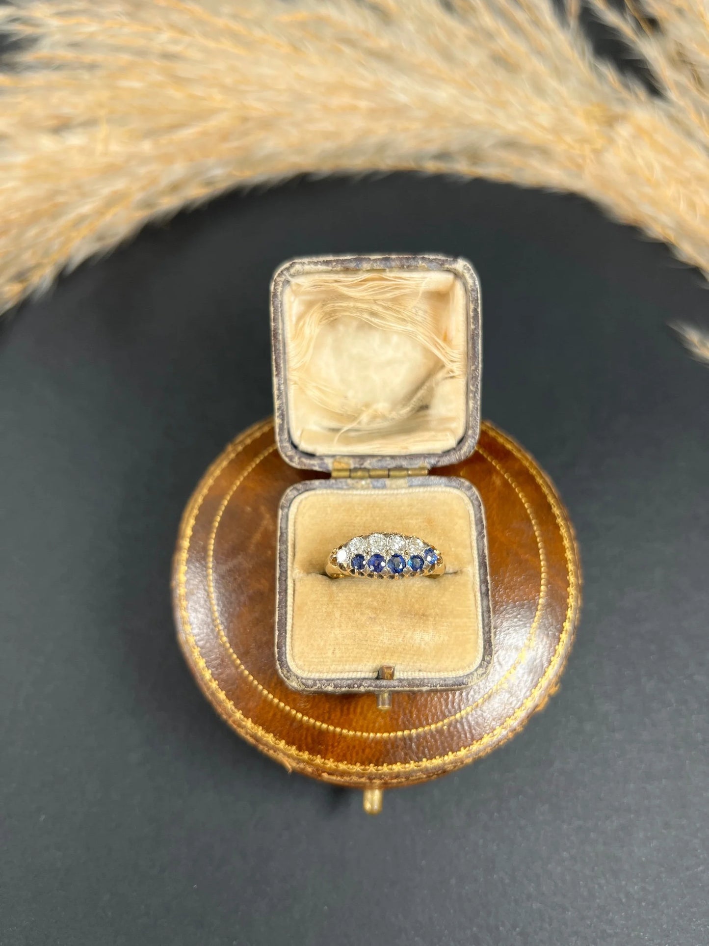 Victorian 18 Carat Gold Sapphire and Diamond Boat Shaped Ring, Circa 1880
