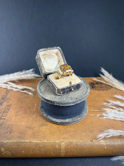 Vintage 18 Carat Yellow Gold Citrine and Cabochon Ruby Cocktail Ring, Circa 1940