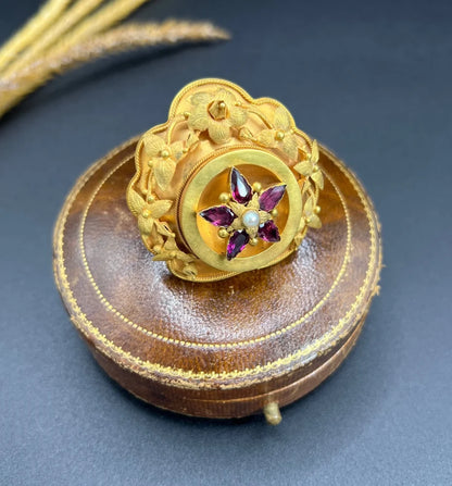 Antique Floral Etruscan Brooch In 15 Carat Yellow Gold