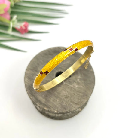 Art Deco Yellow Guilloche Enamel Bangle Bracelet