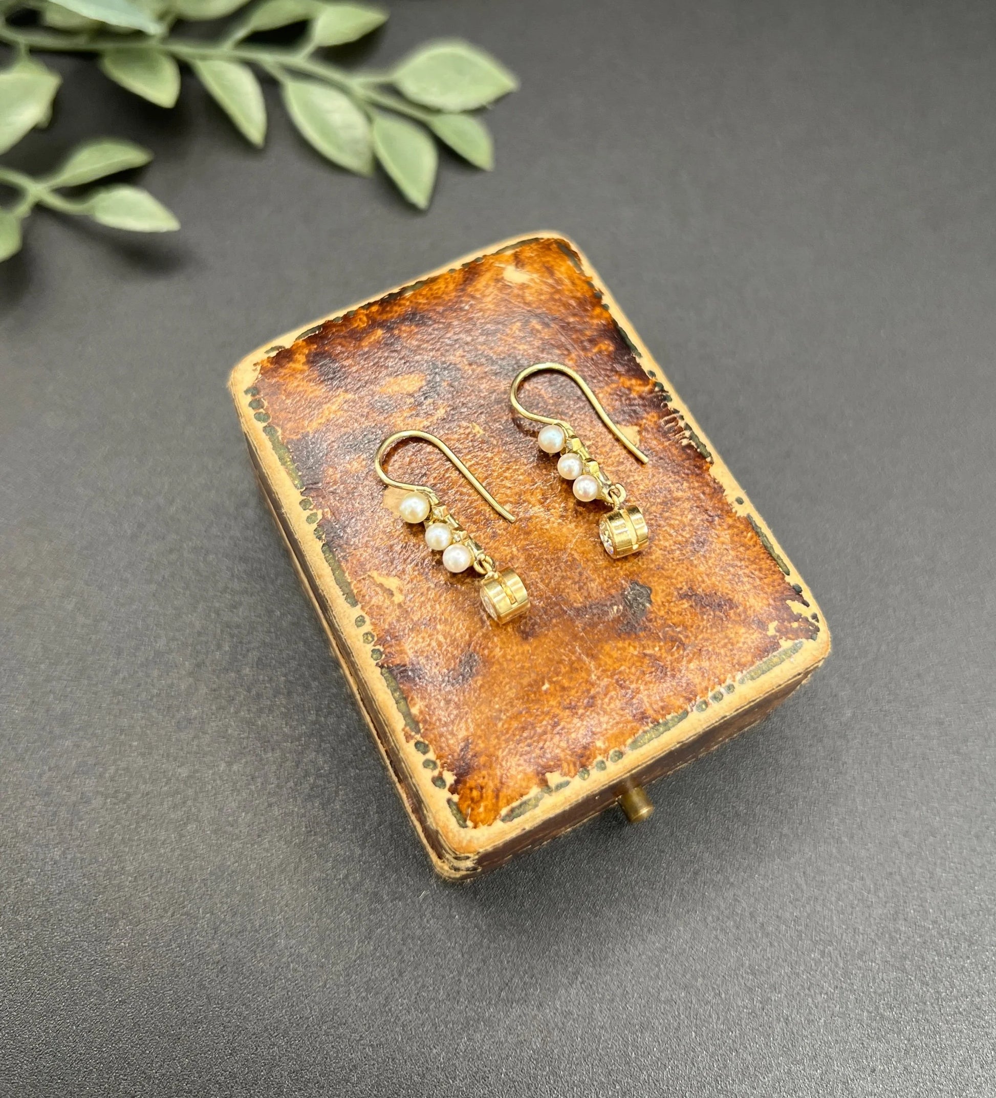 Antique 18ct Yellow Gold, 1920s Diamond & Pearl Drop Earrings, Occasion Jewellery, Bridal Jewellery