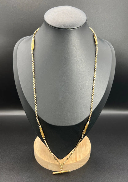 Antique 9 ct Gold Edwardian Fancy Twist Link Belcher Chain With Spiral Twisted T-bar