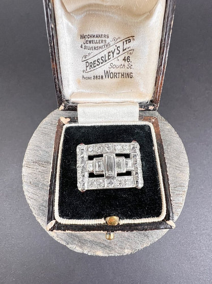 Vintage Diamond And Ruby Buckle Style Cocktail Ring In Platinum