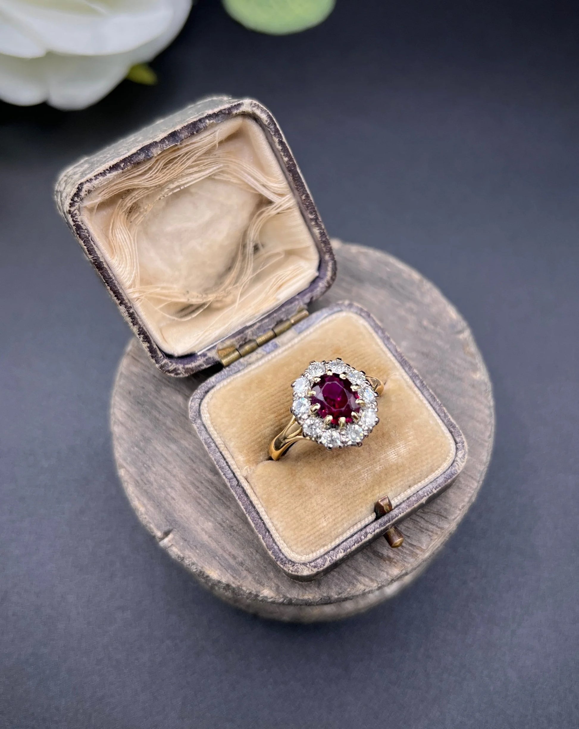 Vintage 18ct Gold, 1950s Ruby & Diamond Cluster Ring