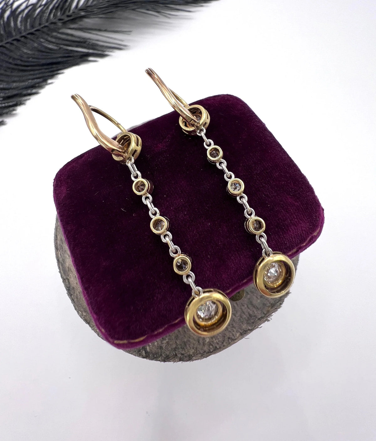 Edwardian Antique 1.30ct Diamond Target Drop Earrings in 18ct Gold and Platinum
