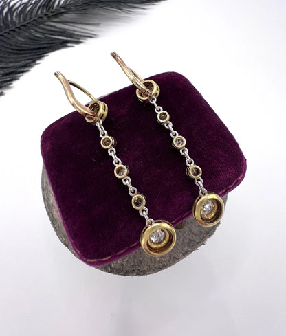Edwardian Antique 1.30ct Diamond Target Drop Earrings in 18ct Gold and Platinum