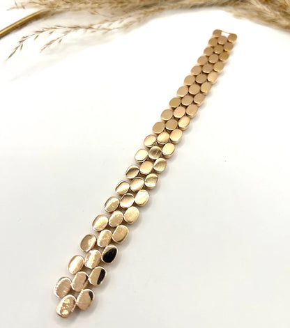 Vintage 18 Carat Yellow Gold Three Row Bubble Bracelet, Circa 1980