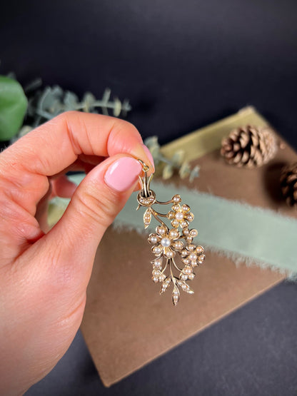 Edwardian 15 Carat Gold Pearl Flower Bouquet Pendant, Circa 1910