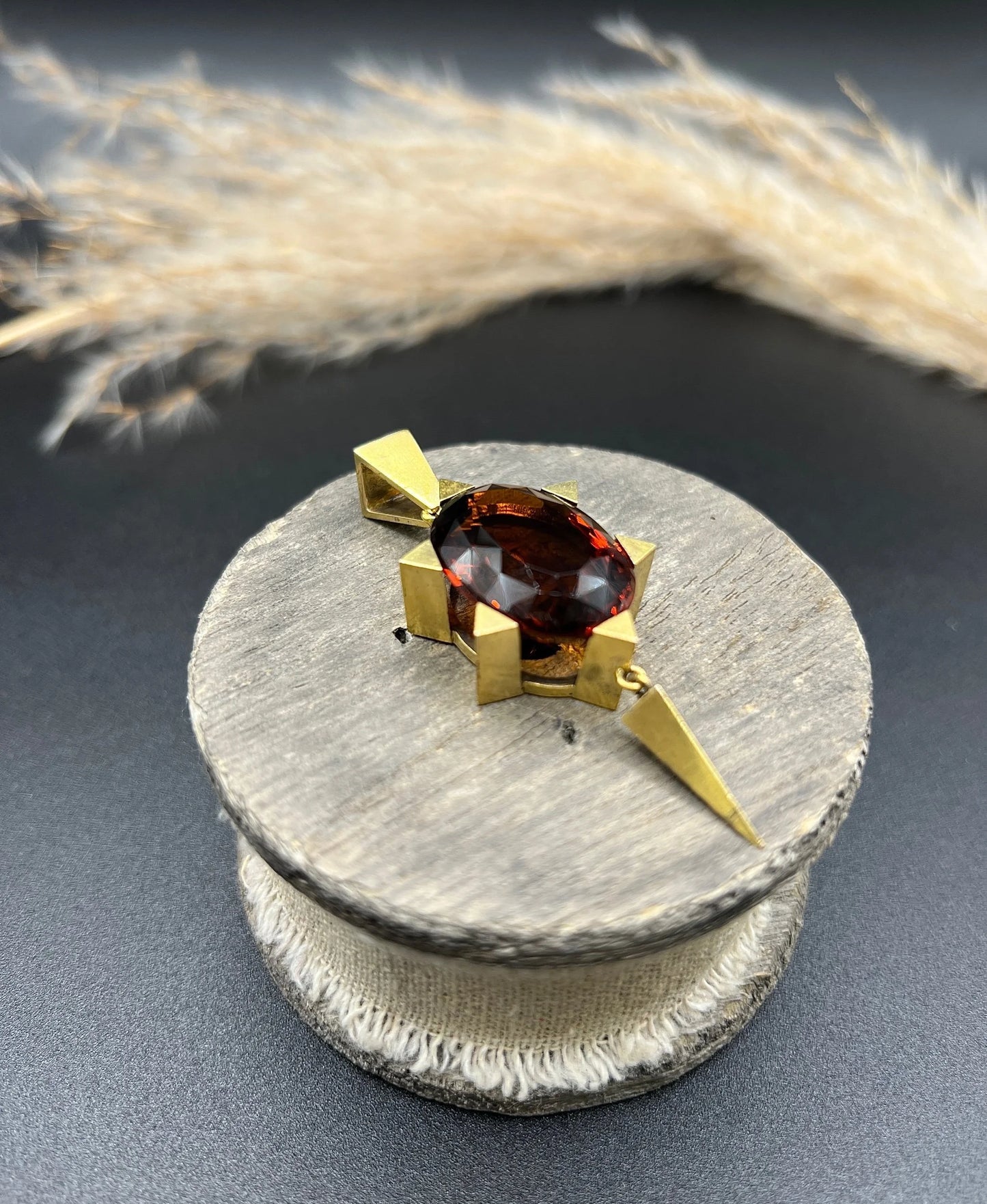 Antique Vintage Art Deco Large Citrine Star Shaped Pendant in 15ct Gold