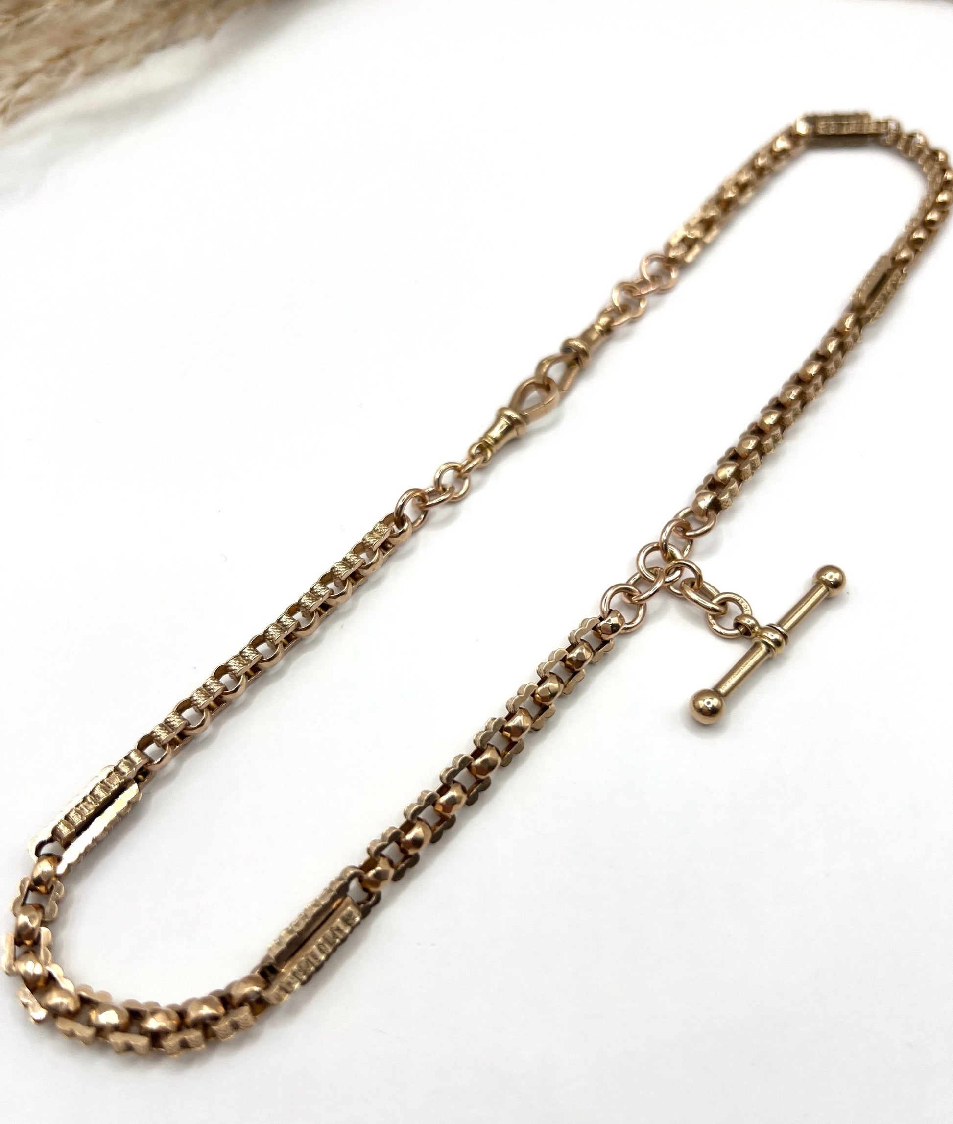 Edwardian Antique 9ct Rose Gold Paperclip Link Albert Chain Necklace